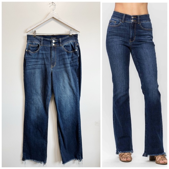 Judy Blue Denim - JUDY BLUE 16W High Waist Double Button Frayed Hem Bootcut Denim Jeans 16 W